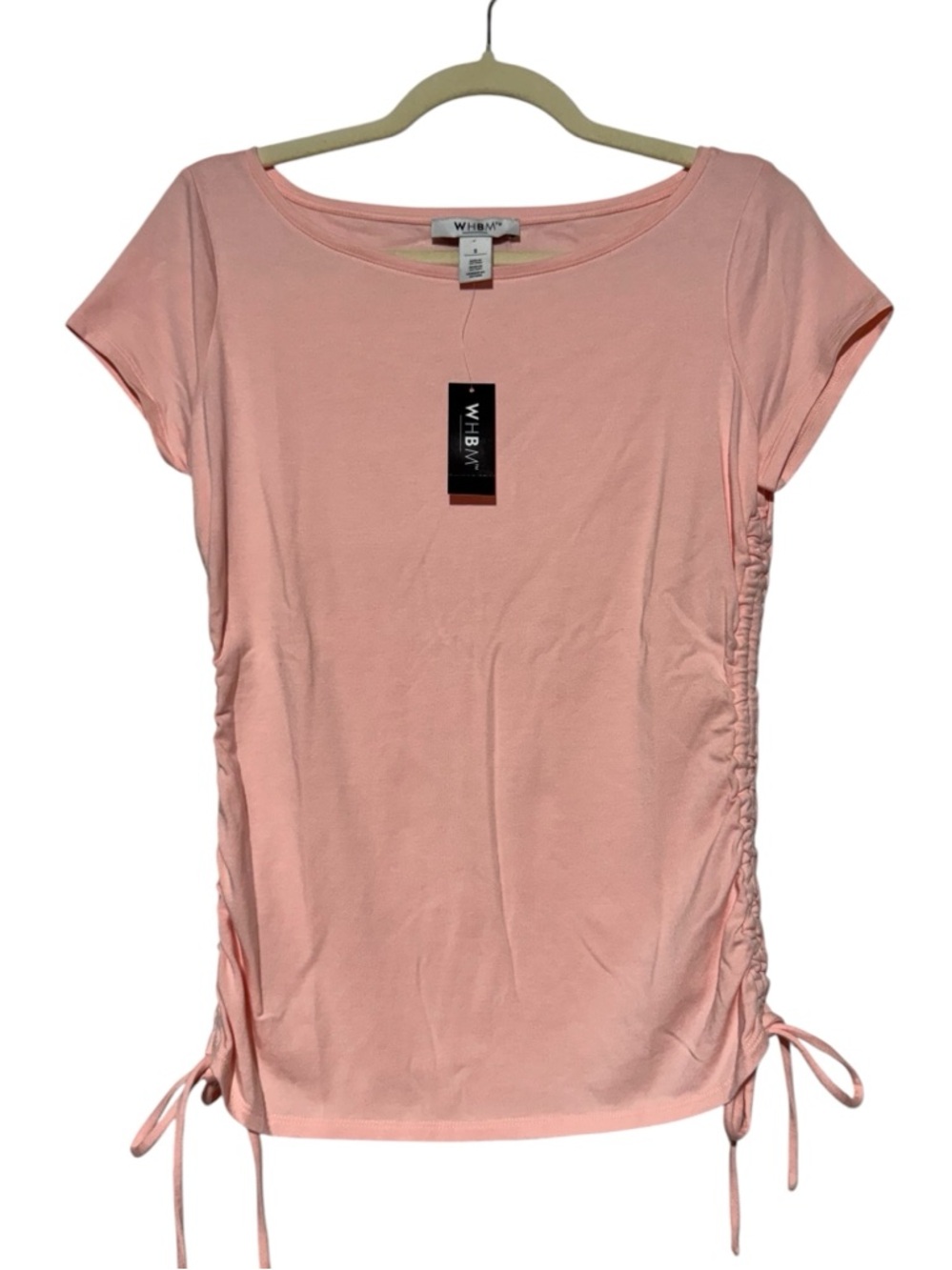 WHBM Light Pink Tee‎ Size Small Ruched Boat Neck Classic Spring Summer Feminine